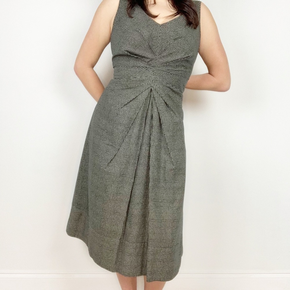 Lafayette 148 Spotted Ruched Black & White Classy Front A-line Dress 8